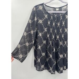 Old Navy Womens Large Blouse Sheer Floral Top Pintuck Boho Whimsigoth Ethereal